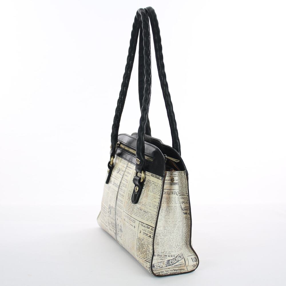 Patricia Nash Calvi Satchel Newspaper Print Leather Shoulder Bag - Picture 3 of 10